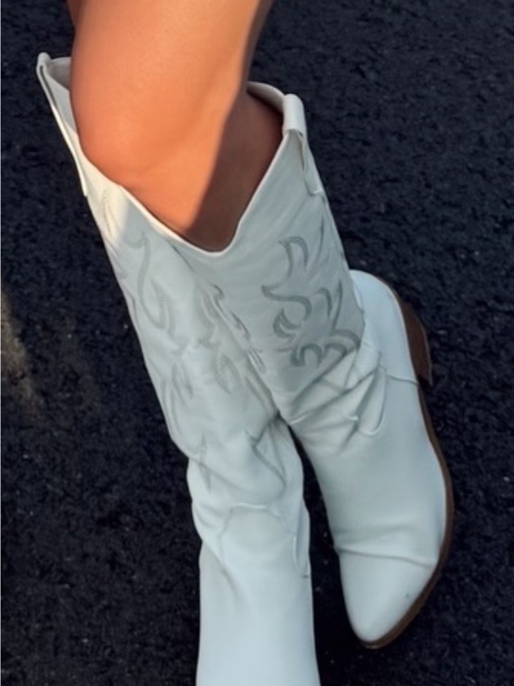 White Western-Style Mid-Calf Boots